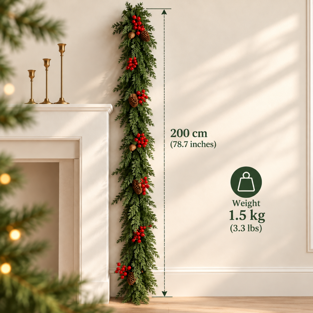 Garland size: 78.7 in (200 cm) long, 3.3 lbs (1.5 kg)