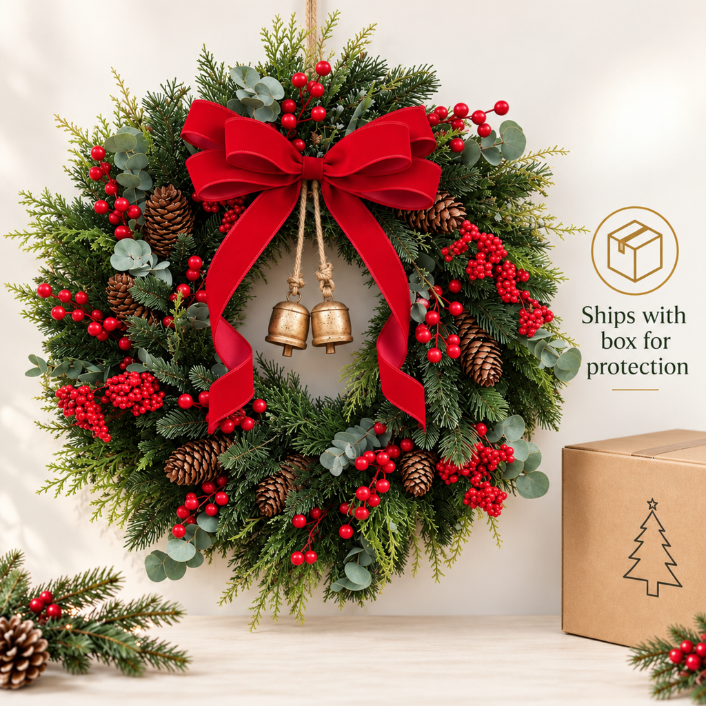 Christmas wreath ships with box for protection