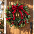 Christmas wreath on a natural wood front door