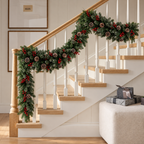Christmas pine garland wrapped along a staircase railing