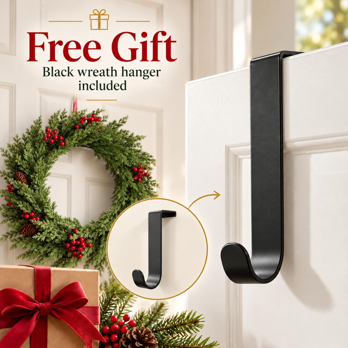Free black wreath hanger included with the wreath