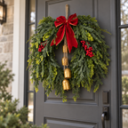 Christmas cedar wreath on a dark gray front door
